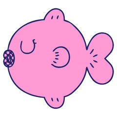 comic book style quirky cartoon fish  in bright neon color