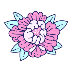 tattoo in traditional style of a blooming flower in bright neon color