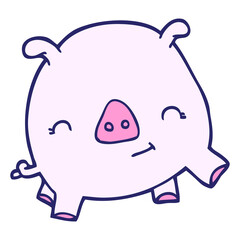 cartoon doodle happy pig in bright neon color