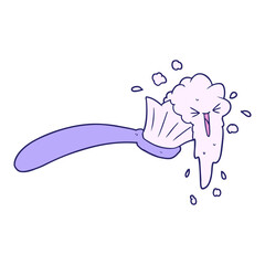 cartoon toothbrush and toothpaste in bright neon color