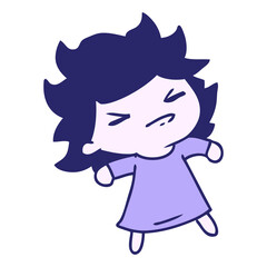 cartoon illustration of a cute kawaii girl in bright neon color