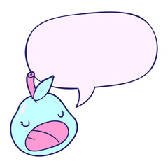cute cartoon pear with speech bubble in bright neon color