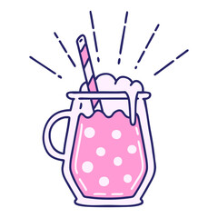 illustration of a traditional tattoo style ginger beer in bright neon color