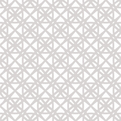 Vector geometric seamless pattern with floral grid, net, mesh, lattice, crosses, intersecting lines. Subtle abstract grey and white background. Elegant ornament texture. Repeated minimal geo design