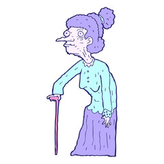 cartoon old woman in bright neon color