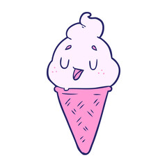 cute cartoon ice cream in bright neon color