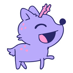 freehand drawn cartoon of cute red nosed reindeer in bright neon color