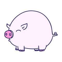 hand drawn quirky cartoon pig in bright neon color