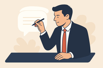 Businessman writing email or message at desk, effective written communication, professional correspondence, office work, text conversation, manuscript, business skills concept