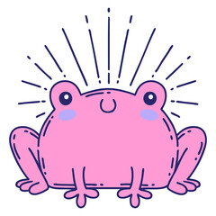 illustration of a traditional tattoo style happy frog in bright neon color