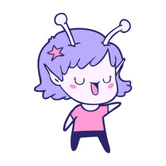 happy alien girl cartoon in bright neon color