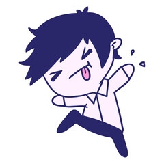 cartoon illustration of a kawaii cute boy in bright neon color