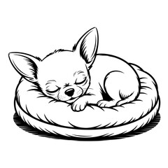 Black and White Chihuahua Sleep, SVG Type Vector – Cute Puppy Silhouette, Minimalist Dog Illustration, Toy Breed Clip Art for Stickers, Apparel, Logo, Pet Portrait, Branding, Animal Design