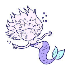 cartoon mermaid in bright neon color