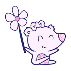 female polar bear cartoon with flower in bright neon color