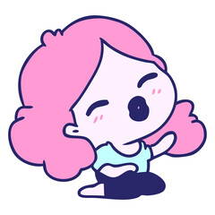 freehand drawn cartoon of cute kawaii girl in bright neon color