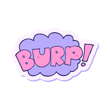 Naklejki sticker of a cartoon burp text in bright neon color