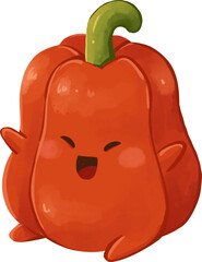 Cute Hand Drawn Red Bell Pepper Character
