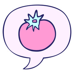 cartoon tomato with speech bubble in bright neon color