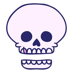 hand drawn cartoon doodle of a skull head in bright neon color