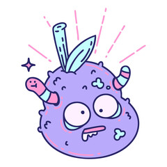 illustration of a traditional tattoo style rotten pear in bright neon color