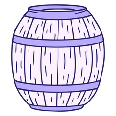 hand drawn cartoon doodle of a wooden barrel in bright neon color