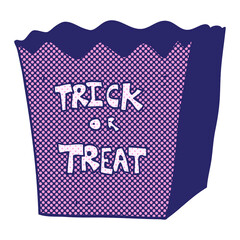 freehand drawn cartoon trick or treat bag in bright neon color