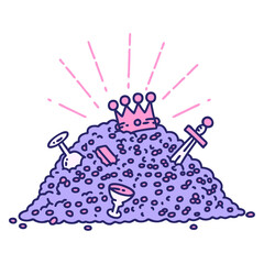 illustration of a traditional tattoo style pile of gold in bright neon color