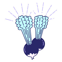 illustration of a traditional tattoo style beets with leaves in bright neon color