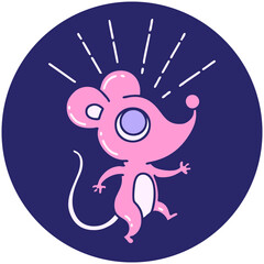 icon of a tattoo style mouse character in bright neon color