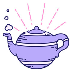 illustration of a traditional tattoo style steaming teapot in bright neon color