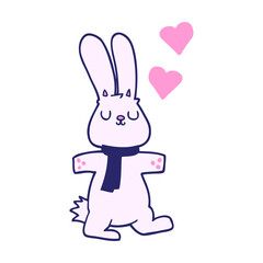 cartoon rabbit in love in bright neon color