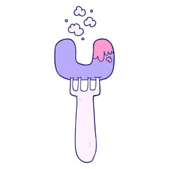 cartoon sausage on fork in bright neon color