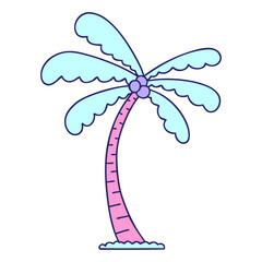 hand drawn quirky cartoon palm tree in bright neon color