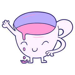 cartoon spilled teacup in bright neon color
