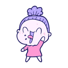 cartoon happy old woman in bright neon color