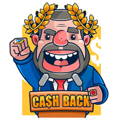 Male hand holding megaphone with cashback speech bubble. Loudspeaker. Banner for business, marketing and advertising. Vector illustration.