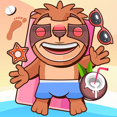 Happy Summer Holidays with beach summer accessories. Suitable for Web Landing Page, Banner, Flyer, Sticker, Card