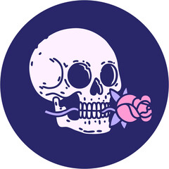 iconic tattoo style image of a skull and rose in bright neon color
