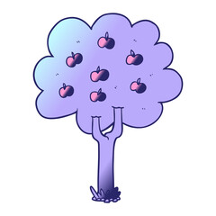 cartoon apple tree in bright neon color