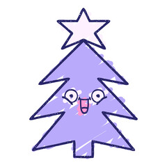 Fototapeta premium Christmas Tree Chalk Drawing in bright neon color