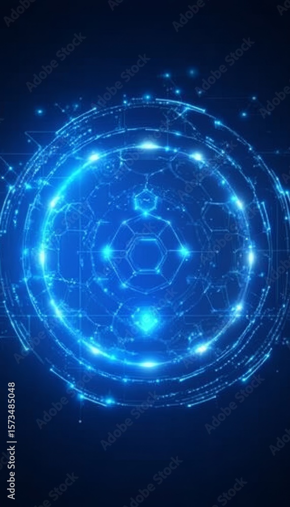 Poster futuristic technology glowing sphere shield with hud elements for digital network protection design