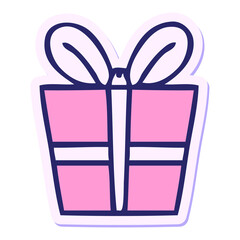 sticker of a quirky hand drawn cartoon present in bright neon color