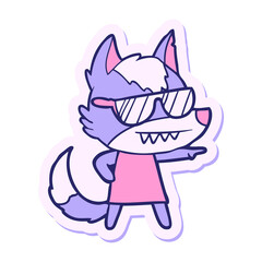 sticker of a cool cartoon wolf girl in bright neon color
