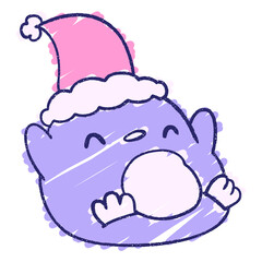 Christmas Penguin Chalk Drawing in bright neon color