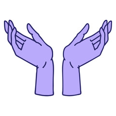 iconic tattoo style image of open hands in bright neon color