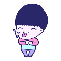 cartoon boy sticking out tongue in bright neon color