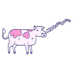 cartoon cow in bright neon color