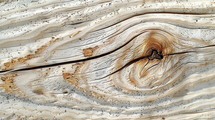 Weathered wood grain with knot, cracked and worn, light coloration with brown highlights