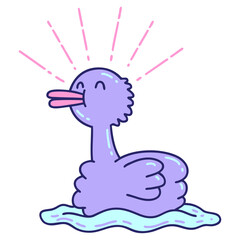 illustration of a traditional tattoo style swimming duck in bright neon color